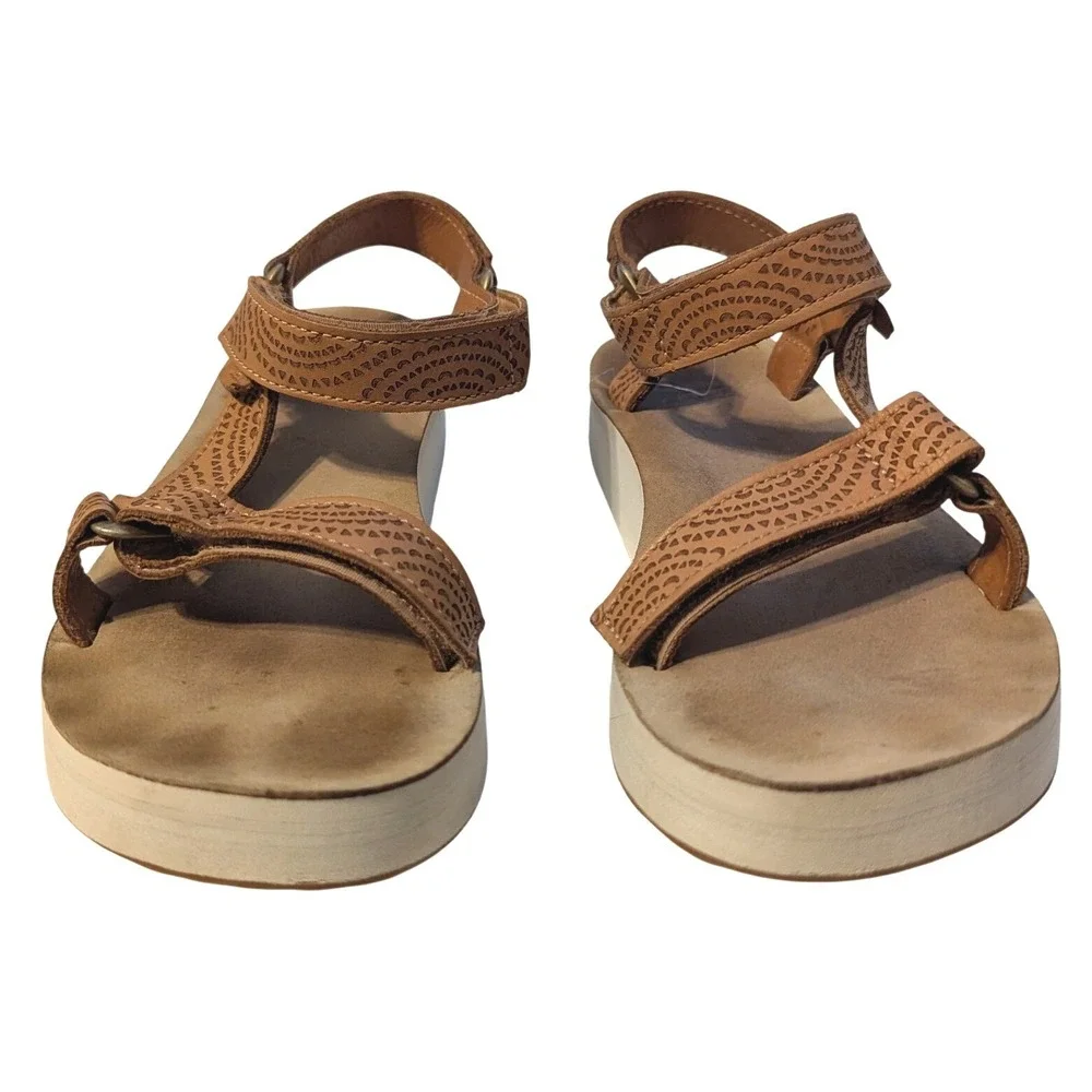 Teva Women's Size 8 Midform Universal Geometric Leather Platform Sandals Tan